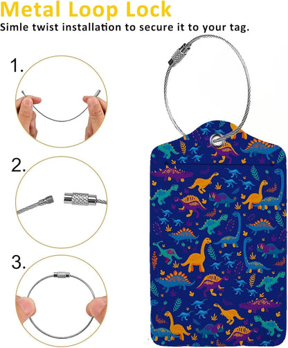 Funny Dinosaurs and Trees 2 Pack Luggage Tag for Suitcase, Leather Bag Tags Identifiers Privacy Cover ID Label with Steel Loop for Women Men Kids Girls Travel