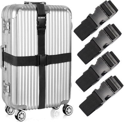 4Pcs Luggage Straps for Suitcase Travel Accessories TSA Approved, 80In Long Belts to Keep Your Suitcase Secure, Adjustable Bag Straps with Quick-Release Buckle for Travel Bag Closure, Black