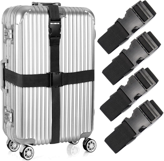4Pcs Luggage Straps for Suitcase Travel Accessories TSA Approved, 80In Long Belts to Keep Your Suitcase Secure, Adjustable Bag Straps with Quick-Release Buckle for Travel Bag Closure, Black