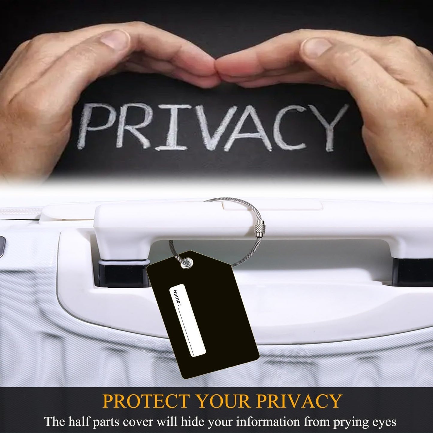 6 Pack Silicone Luggage Tag for Suitcases with Stainless Loop, Privacy Protection Travel Bag Tags Perfect to Quickly Spot Baggage Handbag (Black)