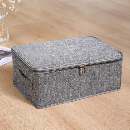 ANMINY Storage Bins with Zipper Lids 13 Qt Lidded Fabric Storage Boxes Baskets Cubes with Handles Collapsible Washable Cotton Linen Closet Shelf Clothes Organizer Containers - Gray, Small