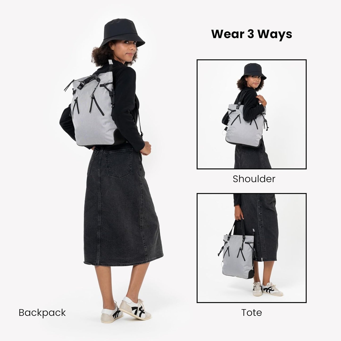 Sherpani Tempest, Anti Theft Convertible Backpack Tote, 14L Travel Backpack, Travel Gifts for Women, Handbags, RFID Protection, Metal Hardware, Fits 15” Laptop (No Sleeve) (Sterling)