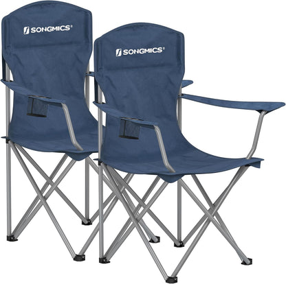 SONGMICS 2 Pack Folding Camping Chairs, Load 330 lb, Cup Holder and High Backrest, Heavy-Duty Structure, for Lawn, Garden, Fishing, Terrace