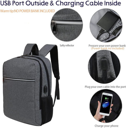 Laptop Backpack for Men Women, Travel Business Backpack with USB Charging Port and Anti Theft Pocket, Fits 17 Inch Laptop,Grey
