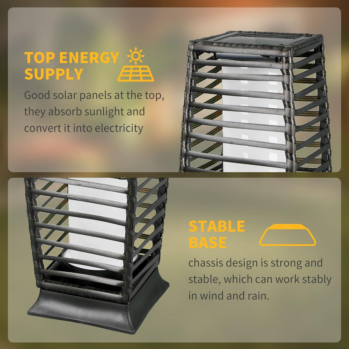 Solar Floor Lamp, Outdoor Floor Lamp, Solar Lanterns Outdoor Waterproof, Solar Powered Resin Wicker Outdoor Solar Lamp,Weather-Resistant Rattan Deck Light for Porch, Garden, Patio, Deck