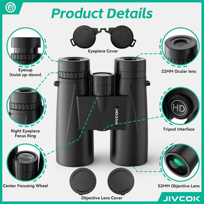 30x52 Binoculars for Adults - HD High Powered Binoculars with Phone Adapter and Tripod, Waterproof & Large View Telescope for Bird Watching, Hunting, Stargazing, Hiking, Travel, Sports