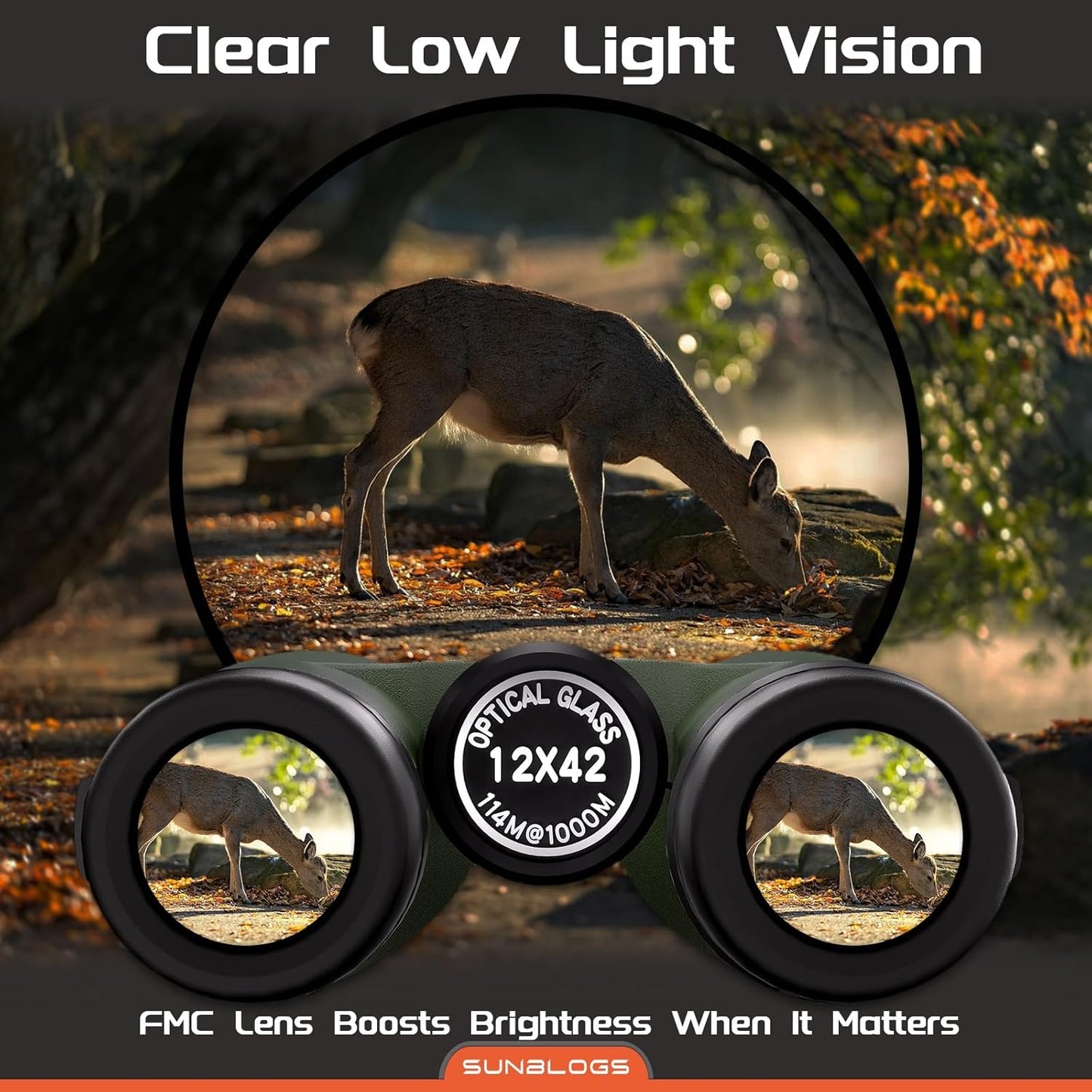 12x42 HD Binoculars for Adults,Super Bright BAK4 Prism High Powered Waterproof Binoculars with Low Light Vision for Bird Watching Outdoor Hunting Travel Hiking Sports Stargazing Cruise (Green)