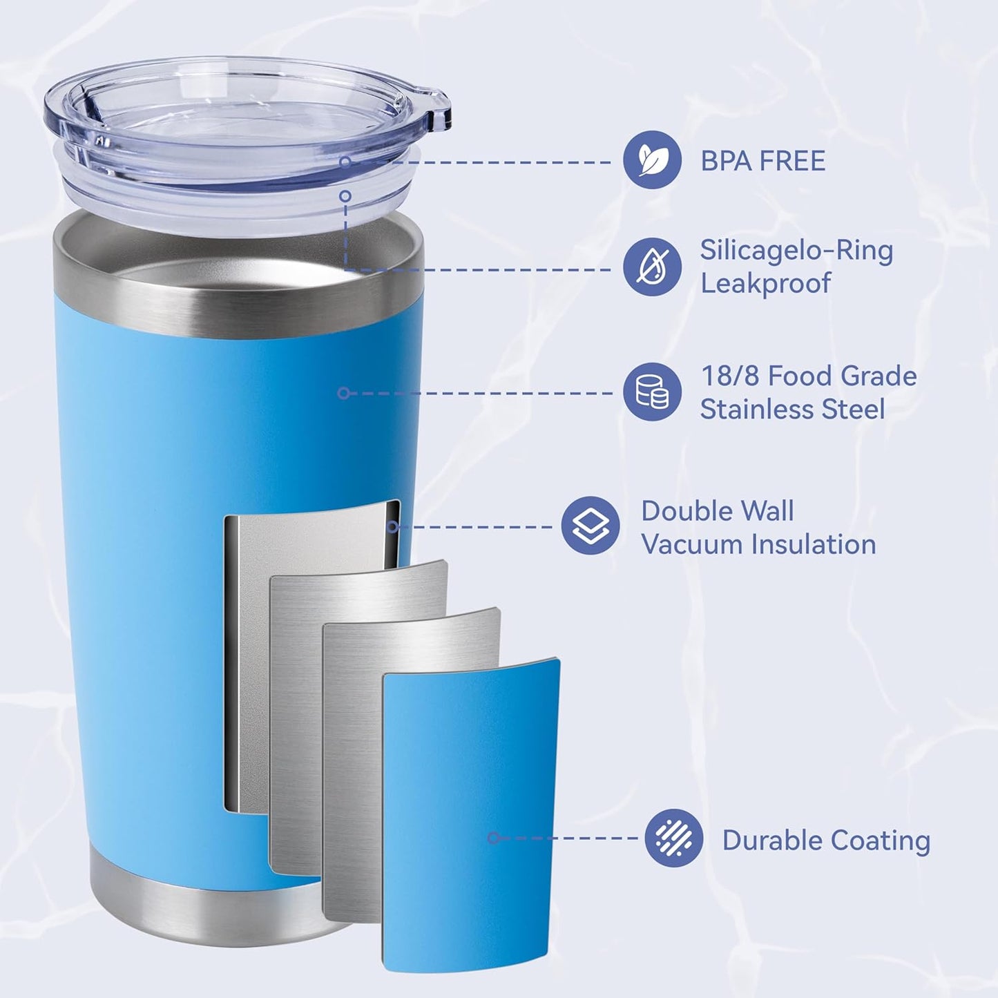 HASLE OUTFITTERS 20oz Stainless Steel Tumblers Bulk, Insulated Travel Cup with Lid, Double Wall Vacuum Coffee Mug for Cold & Hot Drinks 4 Pack, Royal Blue