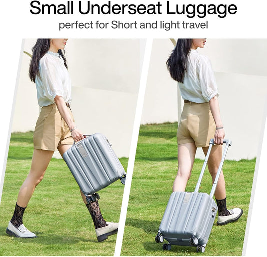 Hanke 14 Inch Underseat Carry On Luggage with Wheels Hard Shell Suitcases Carry On Bag Lightweight Small Mini Suitcase Travel Luggage for Travel（Gray）