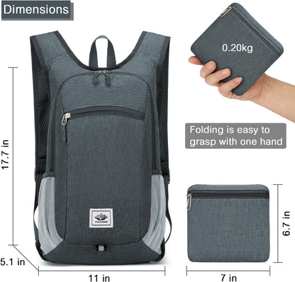 Esup 15L Lightweight Hiking Backpack Foldable Small Travel Backpack Packable Camping Backpack for Women Men (Dark Gray)