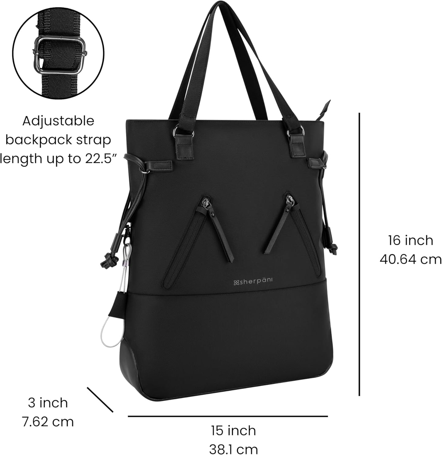 Sherpani Tempest, Anti Theft Convertible Backpack Tote, 14L Travel Backpack, Travel Gifts for Women, Handbags, RFID Protection, Metal Hardware, Fits 15” Laptop (No Sleeve) (Carbon)