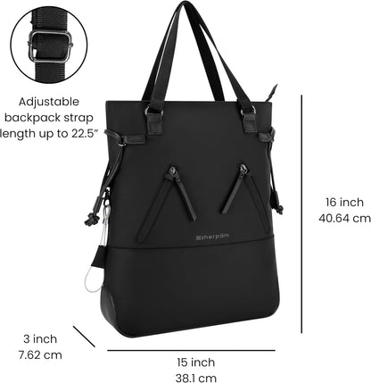 Sherpani Tempest, Anti Theft Convertible Backpack Tote, 14L Travel Backpack, Travel Gifts for Women, Handbags, RFID Protection, Metal Hardware, Fits 15” Laptop (No Sleeve) (Carbon)