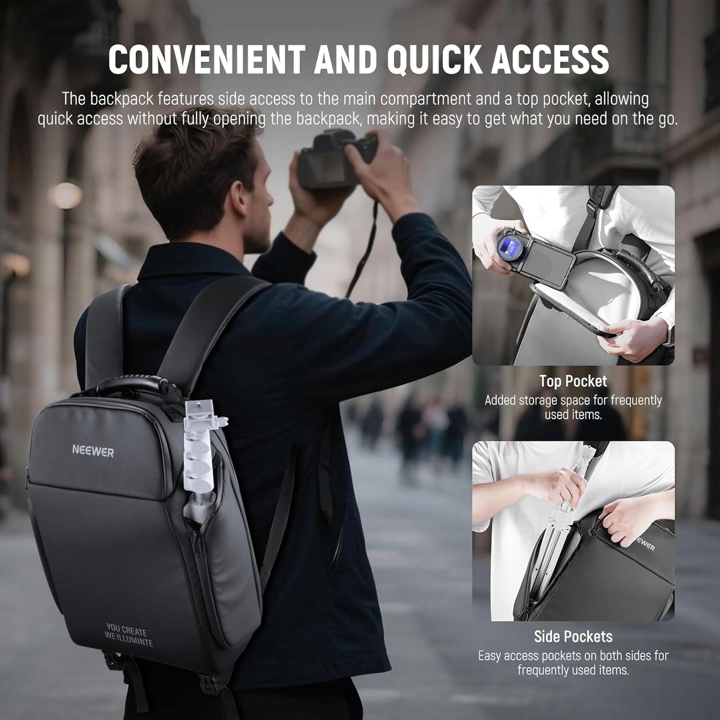 NEEWER BASICS Camera Bag for Photographer, Water Resistant Digital Cam Backpack Shockproof Large Case Compatible with Sony Canon Nikon DSLR Mirrorless Lenses Small Photography Accessories, PB26 Black