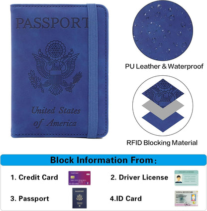 Melsbrinna Premium Leather Passport Holder Covers Case, Waterproof Rfid Blocking Travel Wallet Passport Holder with Pen Holder, Cute Passport Book for Women/Men
