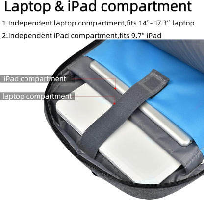 DUSLANG 17 Inch Travel Laptop Backpack Water Resistant College Backpack for Men Laptop Bag with USB Charging Port,Light Grey