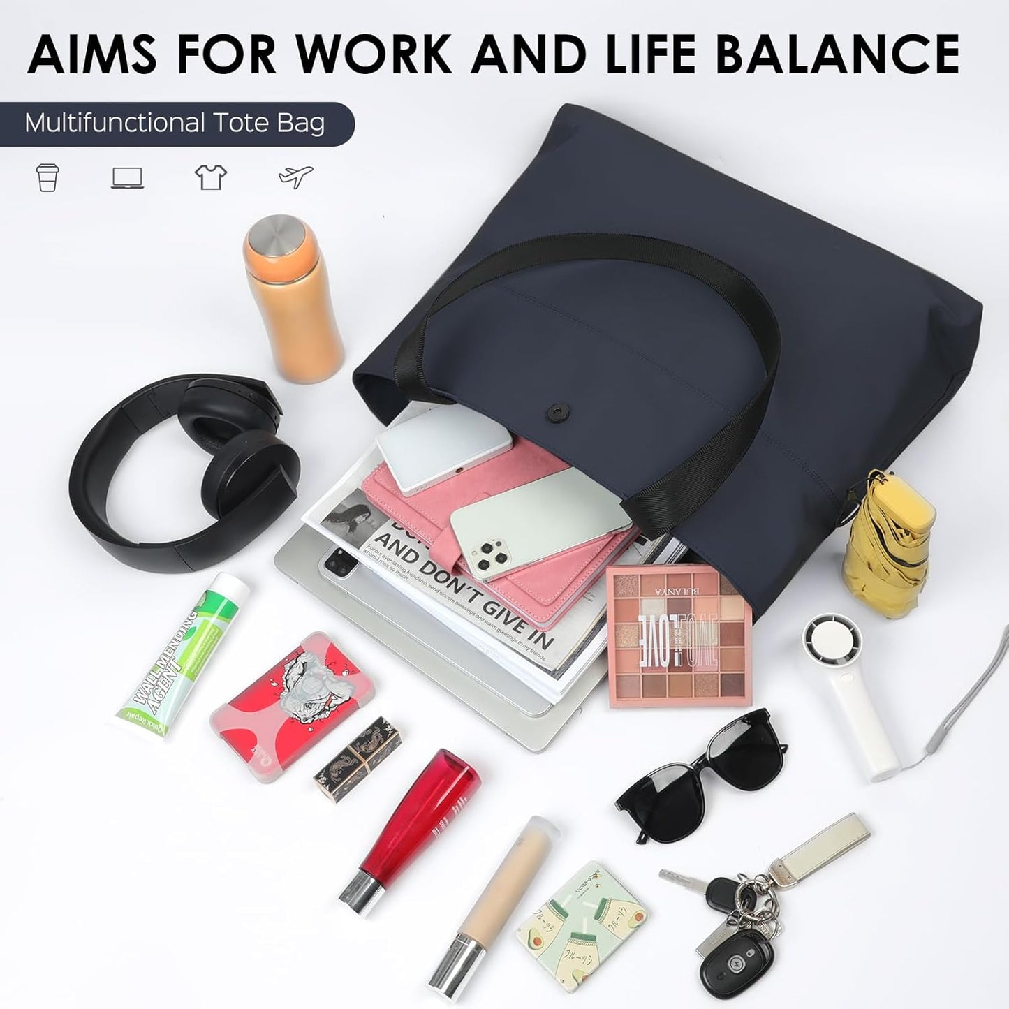 SIMTOP Tote Bag for Women with Magnetic Pocket Water Resistant Polyester 16.2" Laptop Compartment for Travel, Office, Daily