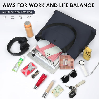 SIMTOP Tote Bag for Women with Magnetic Pocket Water Resistant Polyester 16.2" Laptop Compartment for Travel, Office, Daily