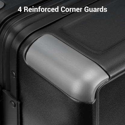 LEVEL8 Zipperless Carry On Suitcase Airline Approved with Aluminum Frame, Hard Shell Luggage with Spinner Wheels, Metal Travel Luggage with Packing Organizers, 20 Inch, Black