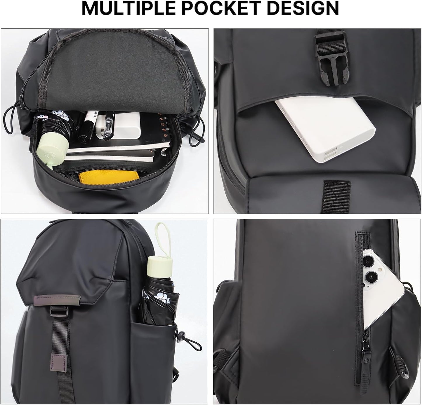 Crossbody Messenger Bag for Women Men Travel Backpack Convertibale Sling Bag Travel Hiking Daypack，Water-Resistant (black, small)