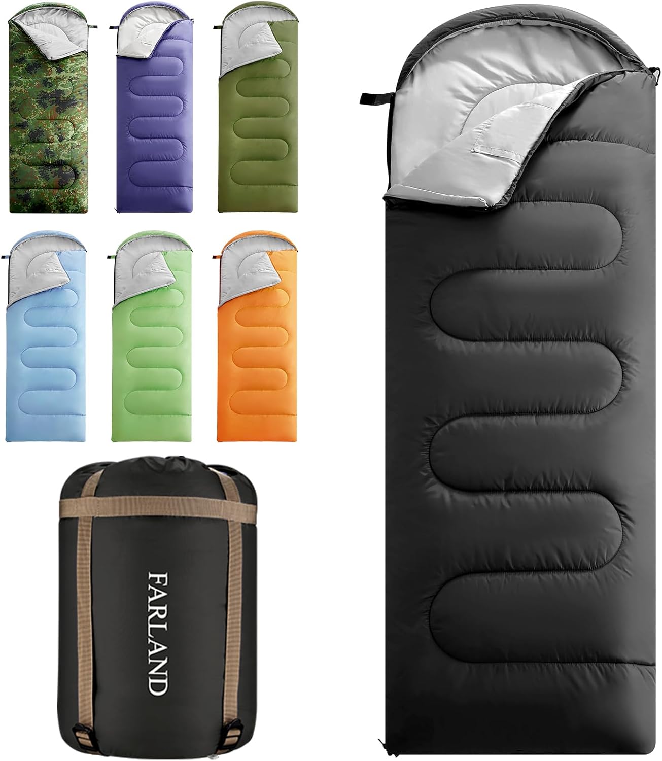 FARLAND Sleeping Bags 30℉ for Adults Teens Kids with Compression Sack Portable and Lightweight for 3-4 Season Camping, Hiking,Waterproof, Backpacking and Outdoors