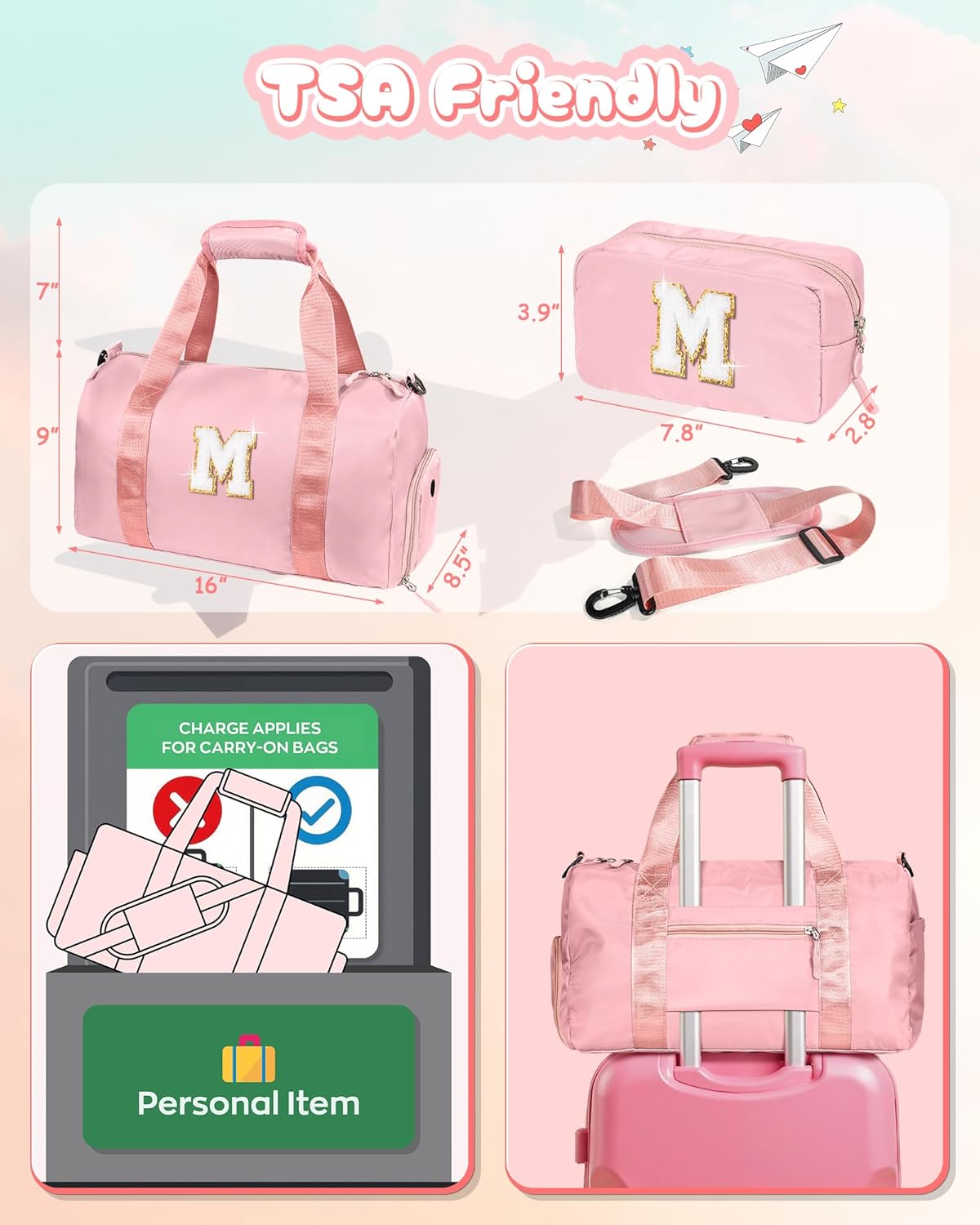 Gifts for Niece-Girl Gym Bag with Shoe Compartment, Kid Personalized Weekender Overnight Bags, Initial Travel Tote with Makeup Pouch, Birthday Gift for Sister Granddaughter (Letter J)