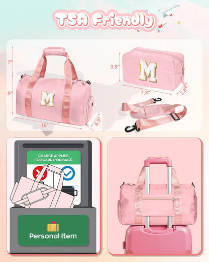 Easter Gifts for Kids-Girl Gym Bag with Shoe Compartment, Kid Personalized Weekender Overnight Bags, Initial Travel Tote with Makeup Pouch, Valentines Day Gift for Girls (Letter R)