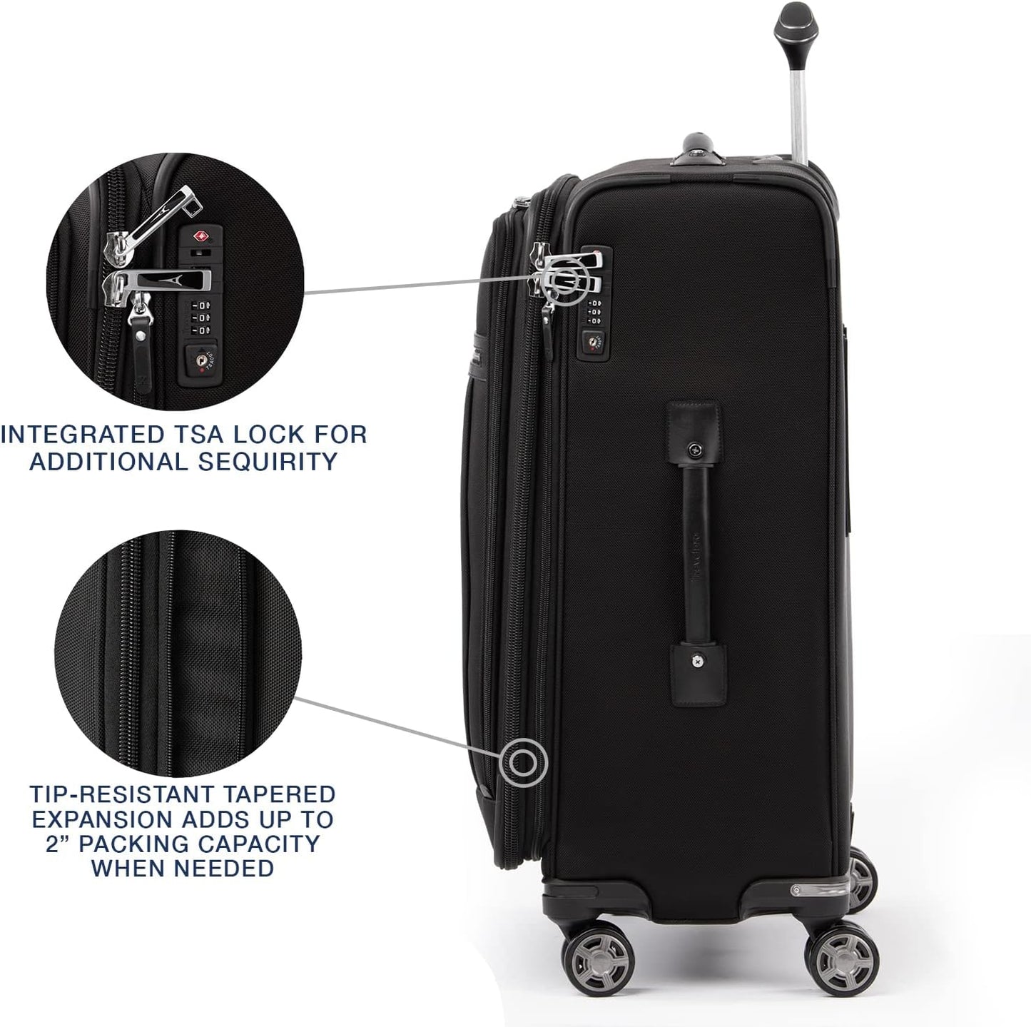 Travelpro Platinum Elite Softside Expandable Checked Luggage, 8 Wheel Spinner Suitcase, TSA Lock, Men and Women, Shadow Black, Checked Medium 25-Inch