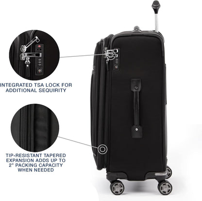 Travelpro Platinum Elite Softside Expandable Checked Luggage, 8 Wheel Spinner Suitcase, TSA Lock, Men and Women, Shadow Black, Checked Medium 25-Inch