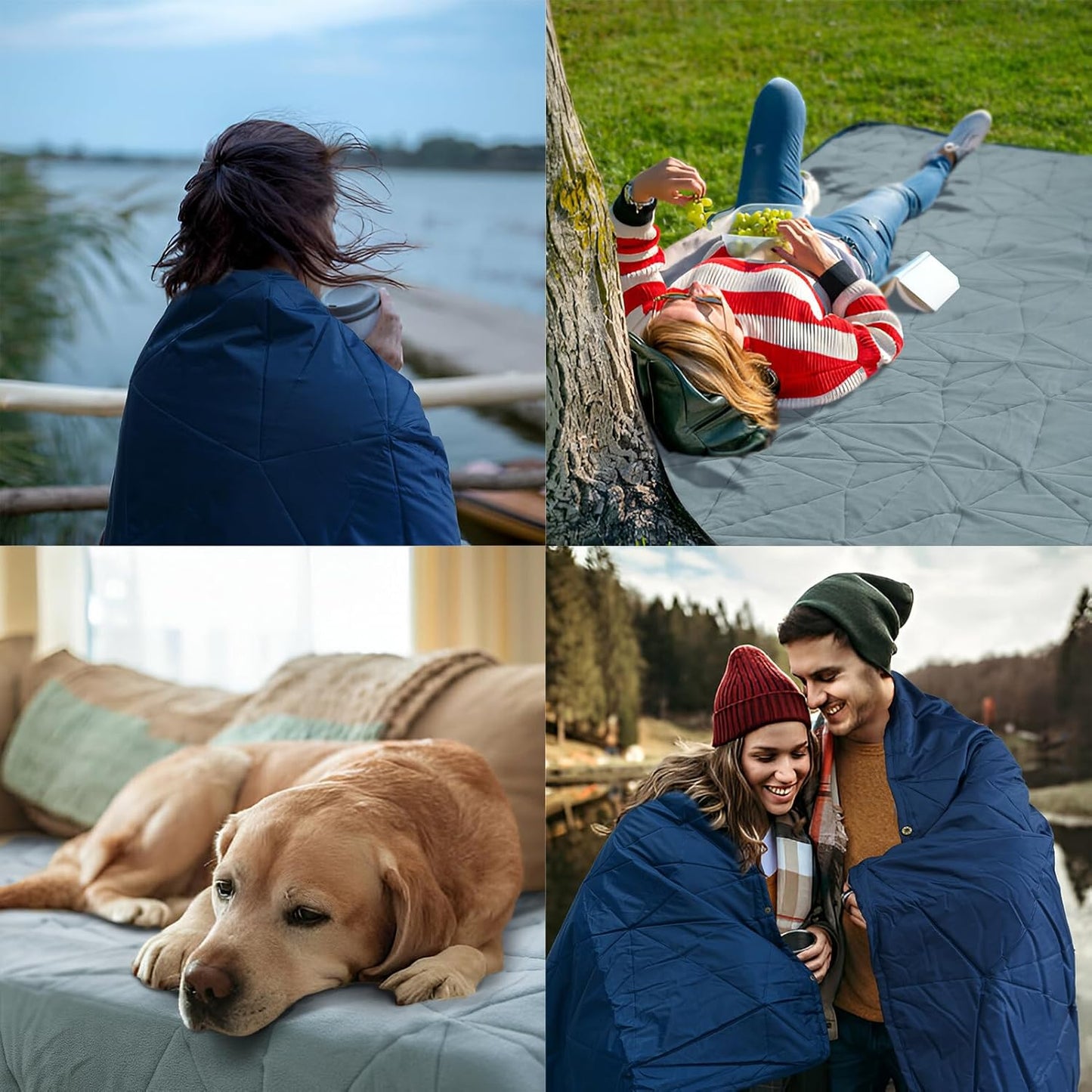 Outdoor Waterproof Blanket, Foldable Fleece Stadium Blanket for Outdoor Sports Event, Camping, Concerts, Car, Pet, Picnics - Windproof, Wearable, Machine Washable 80" x 58"
