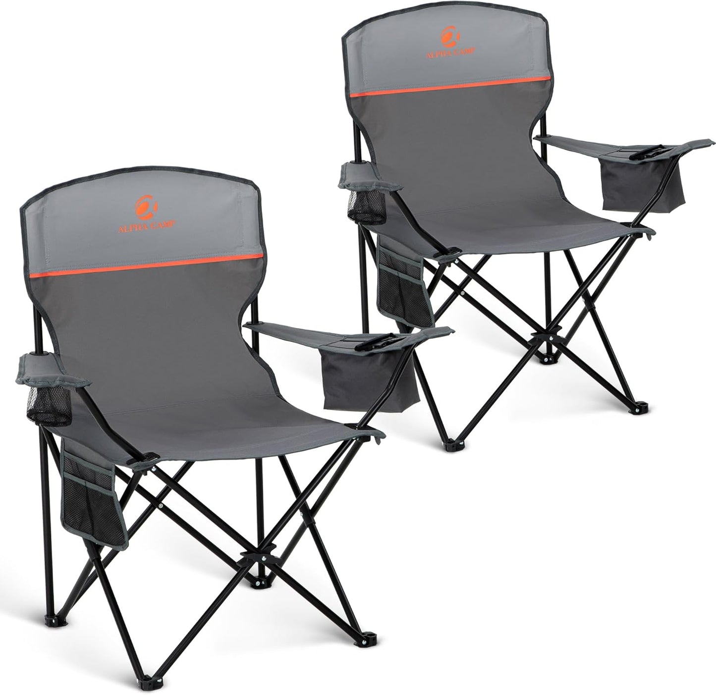 HIGH POINT SPORTS 2 Pack Portable Camping Chair for Adults, Folding Outdoor Camp Chair Lightweight Lawn Chairs Folding Collapsible Chair for Camping, Tailgates, Beach, Gray, Support 250 lbs