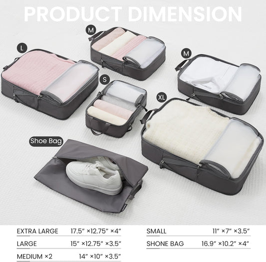 BAGAIL 6 Set Ultralight Compression Packing Cubes Packing Organizer for Travel Accessories Luggage Suitcase Backpack