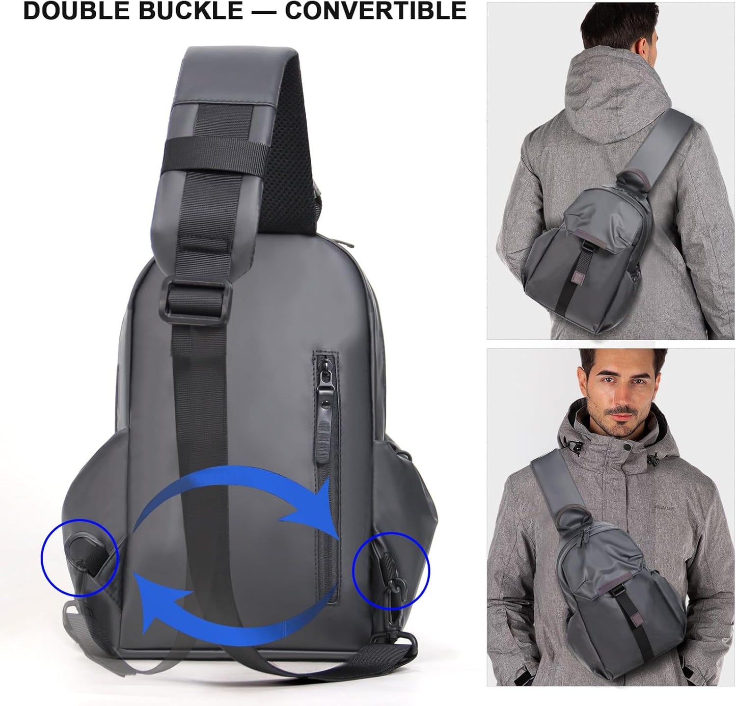 Crossbody Messenger Bag for Women Men Travel Backpack Convertibale Sling Bag Travel Hiking Daypack，Water-Resistant (gray, small)