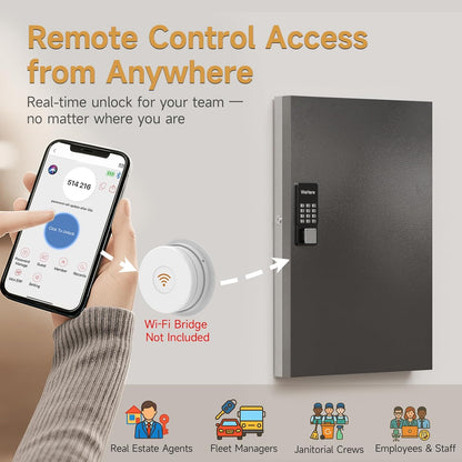 96 Key Lock Box Wall Mount, Smart Key Cabinet One Time Password/APP Bluetooth/Fixed Code/Wi-Fi Remote/Key Unlock, Security Storage Key Holder Box, Key Management for Valets, Realtors, Office, Hotel