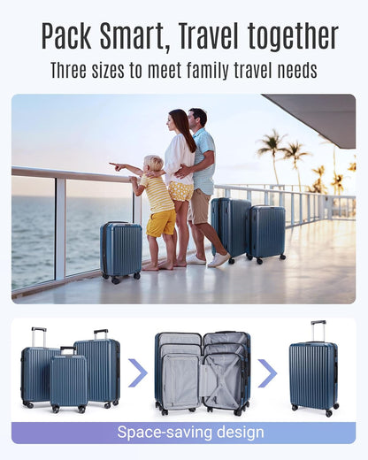 LIGHT FLIGHT Luggage Sets, Durable Hard Shell 3 Piece Set Suitcase with Spinner Wheels, Hardside Lightweight Luggage set with TSA Lock, Large Travel Luggage Set (20" 24" 28"), Royal Blue