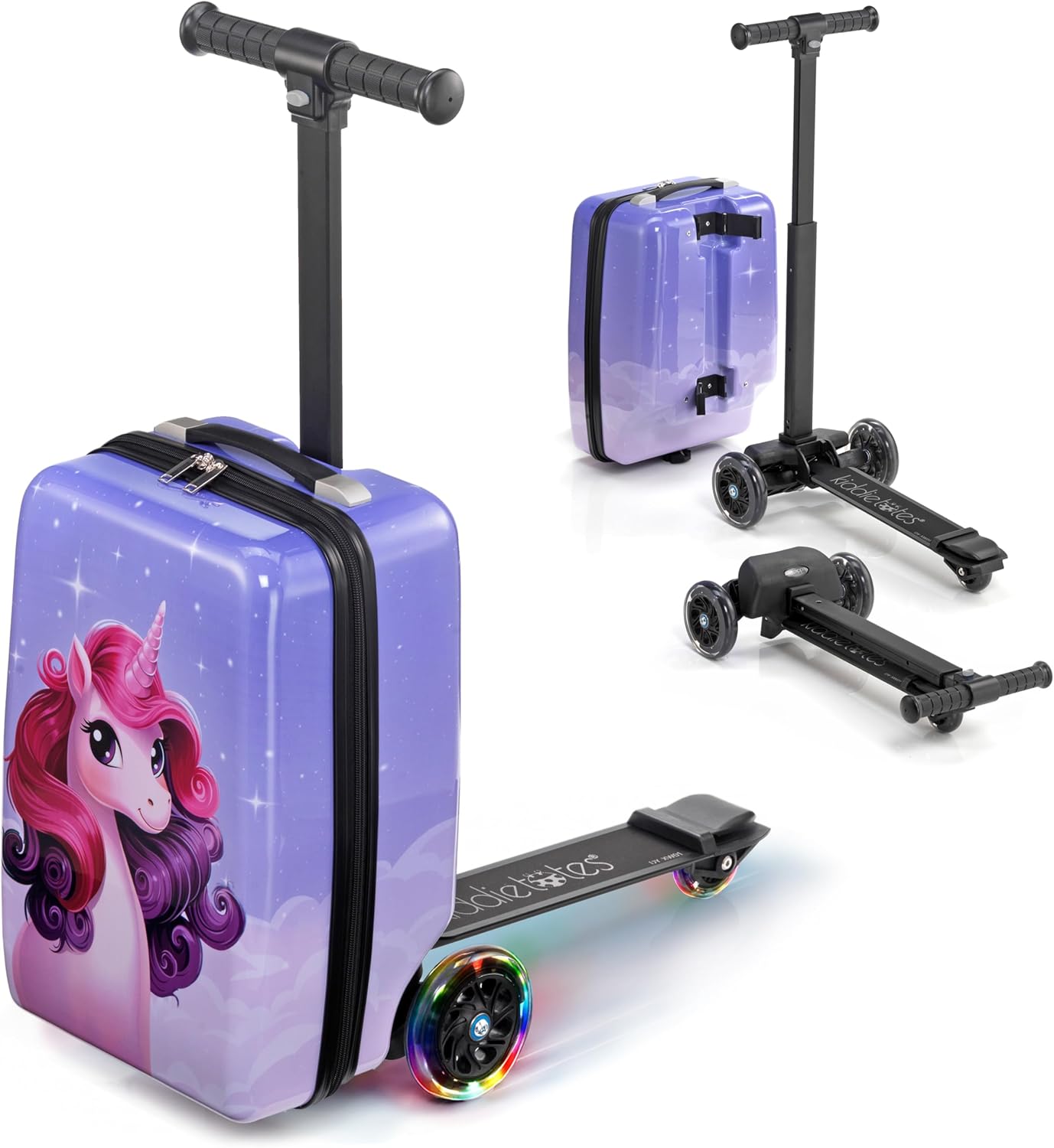 KIDDIETOTES Detachable 4-in-1 Scooter Luggage for Kids – Ride-On Suitcase with Removable Luggage Body, Adjustable Handlebar, Durable Deck & Brake, Carry-On Size – Travel & Play