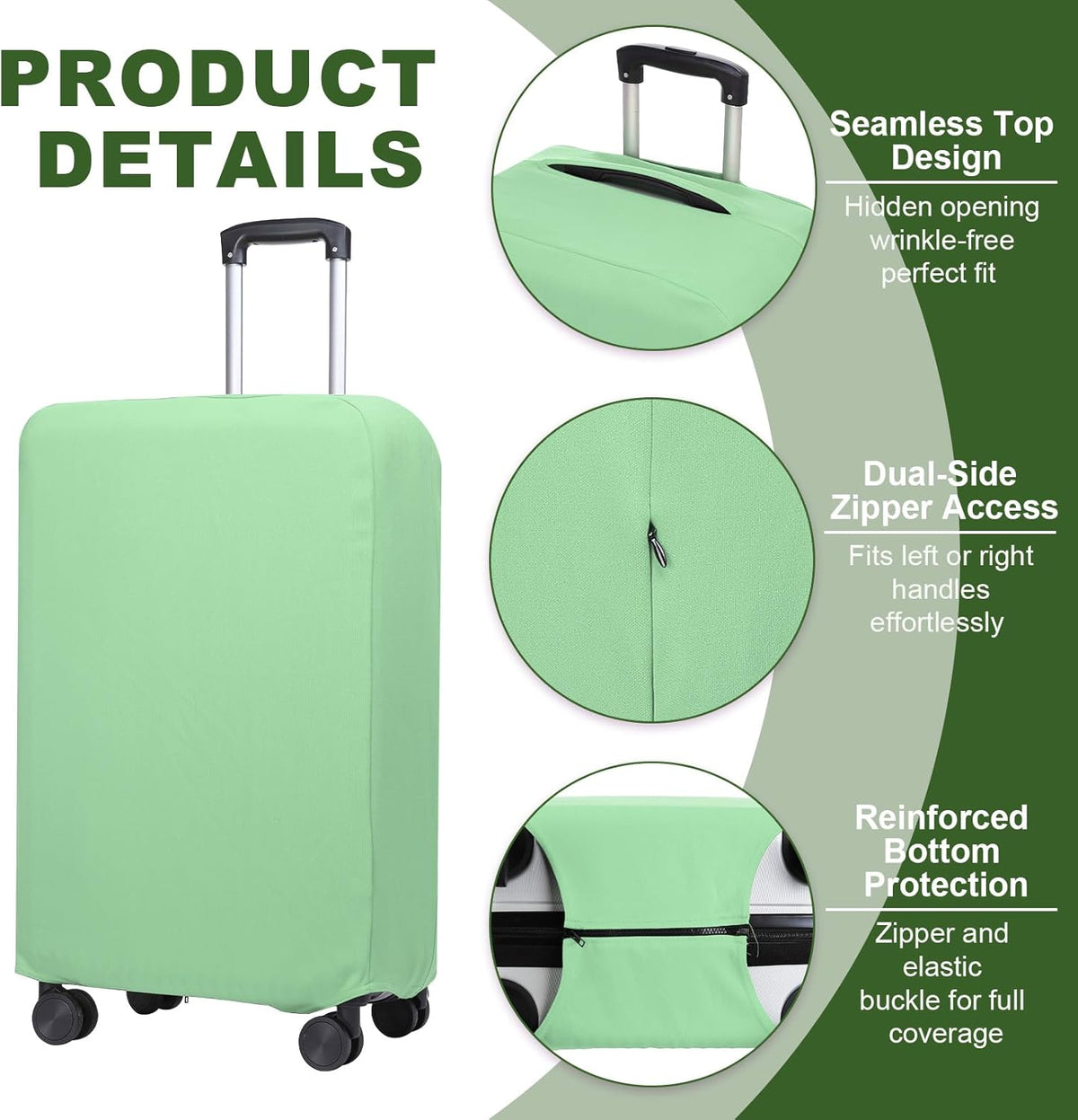 PATIKIL Luggage Cover, Suitcases Covers Elastic Carry on Cover Protector Washable Scratch-Resistant Fits 19-21 Inch Luggage for Travel Business Trips, Light Green