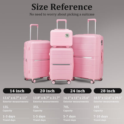 4-Piece Hardshell Luggage Set with TSA Locks, Expandable Suitcases and Silent Spinner Wheels - Vibrant Colors for Easy Identification (14/20/24/28 Inch) - Family Travel Suitcase Sets