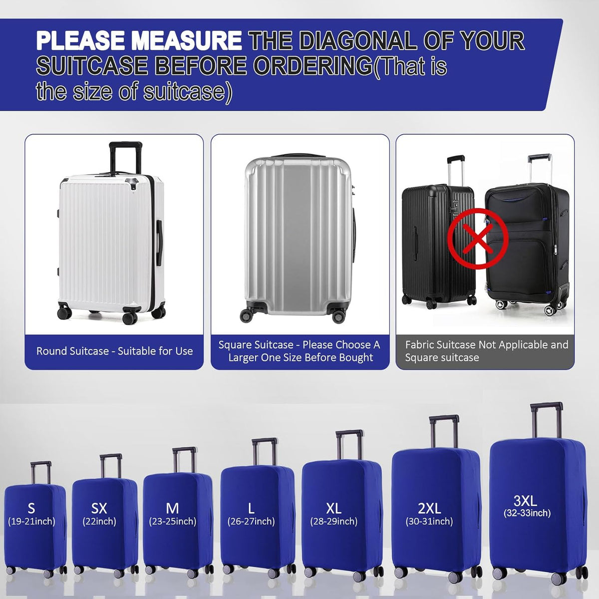 Travel Luggage Cover Suitcase Protector Scratch-Resistant Fit 19-31 Inch Suitcase, Not Included Suitcase (Blue, L(26-27 inch))