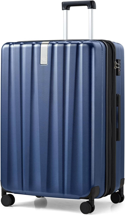 Hanke 29 Inch Expandable Checked Luggage Lightweight PC Hard Shell Luggage Suitcases with Wheels Travel Luggage Rolling Large Suitcase Travel Luggage Bag for Study Abroad.(Dark Blue)