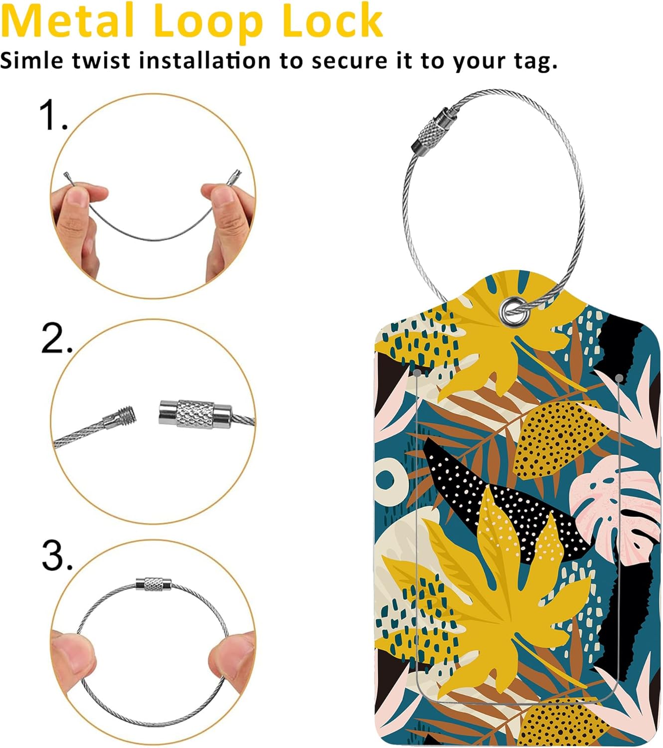 2 Pack Tropical Flowers Luggage Tag for Suitcases Artistic Palm Leaves PU Leather Bag Travel Suitcase ID Identifier Baggage Tags for Women Men Travel