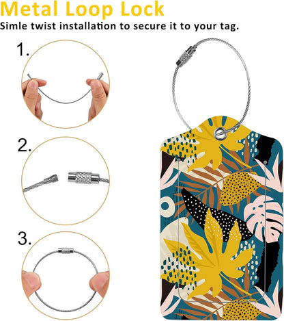 2 Pack Tropical Flowers Luggage Tag for Suitcases Artistic Palm Leaves PU Leather Bag Travel Suitcase ID Identifier Baggage Tags for Women Men Travel