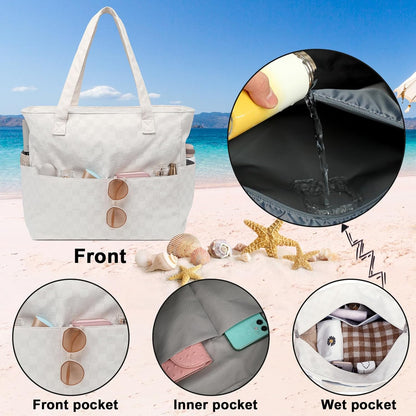 Waterproof Beach Tote Pool Bags for Women Ladies Extra Large Gym Tote Carry On Bag With Wet Compartment for Weekender Travel