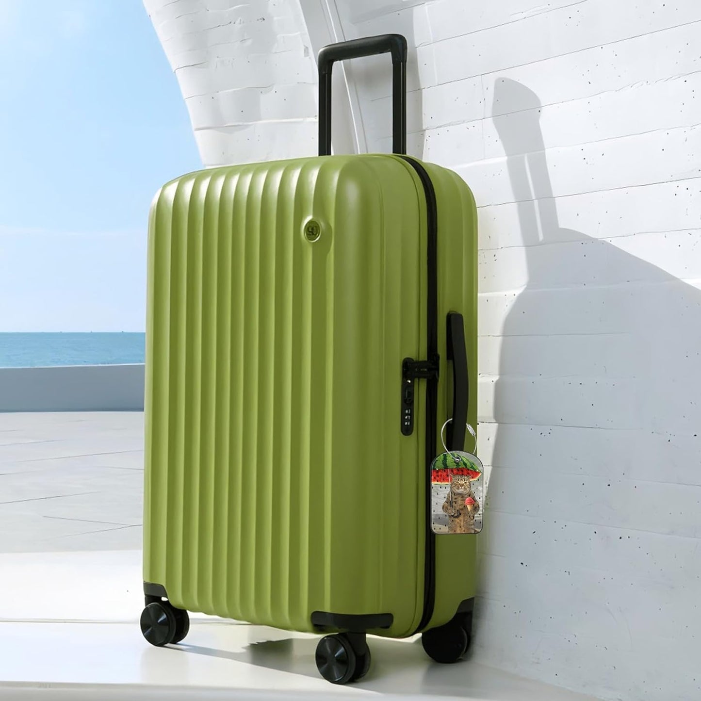 Cute Cat Luggage Tag for Suitcase Set of 2 PU Leather Cute Luggage Tags with Stainless Metal Loop ID Label Privacy Flap Suitcase Tags for Women and Men Travel