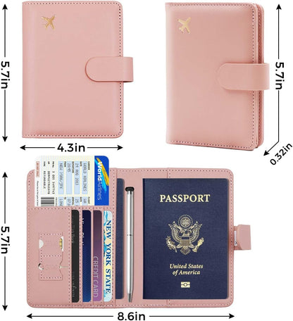 Melsbrinna Premium Leather Passport Holder Covers Case, Waterproof Rfid Blocking Travel Wallet Passport Holder with Pen Holder, Cute Passport Book for Women/Men