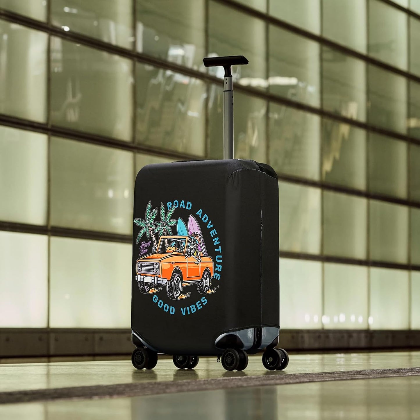 HYPER VENTURE Washable Luggage Cover - Fashion Suitcase Protector Fits 23-26 Inch Luggage (Road Adventure, M)