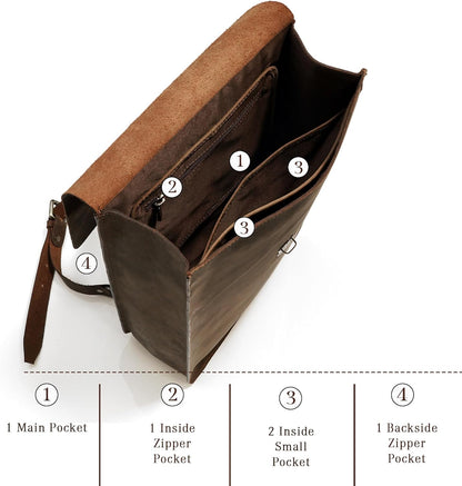 Genuine Leather Backpack for Men and Women, Minimalistic Leather Backpack, Handmade Retro Style 15.6" Laptop Bag, Hiking Shoulder Daypack - Hunter Brown