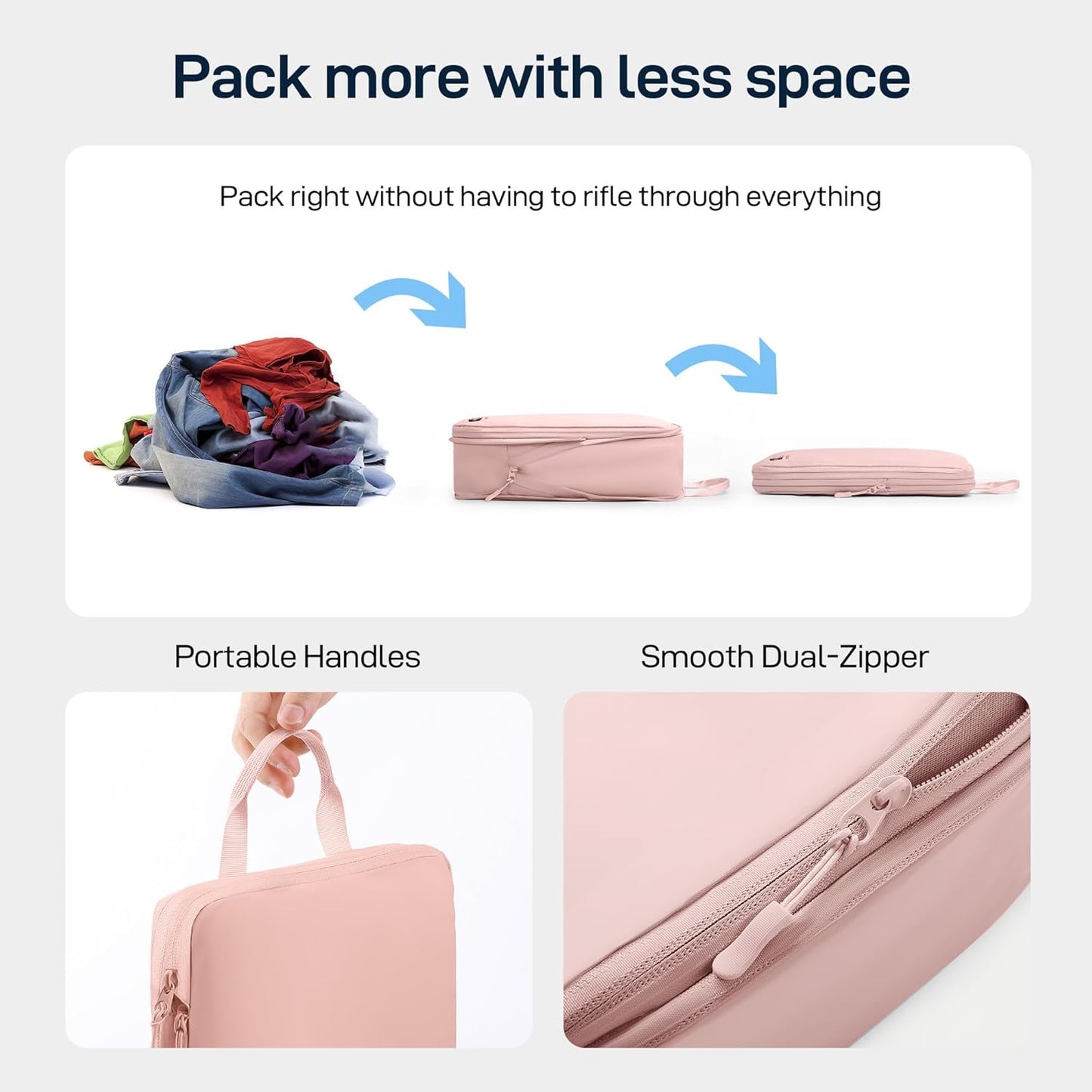 EPICKA 4 Set Ultra-Lightweight Compression Packing Cubes - Water Resistant Durable Travel Organizers Bags for Women, Expandable Travel Accessories for Carry on, Luggage, Suitcase, Backpack (Pink)