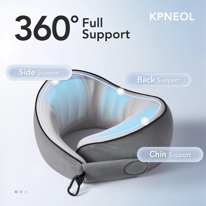 Travel Pillow, 100% Pure Memory Foam Travel Neck Pillow Airplane Neck Support Ergonomic Design for Traveling Suitable for Airplanes,Offices and Cars-Cooling Silk Light Grey Cover