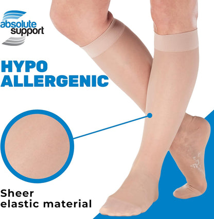 (3 Pairs - Closed Toe) Made in USA - Sheer Compression Socks for Women 15-20mmHg - Compression Stockings for Varicose Veins Circulation, Thrombosis, Embolism - Natural, Medium - A101NA2-3