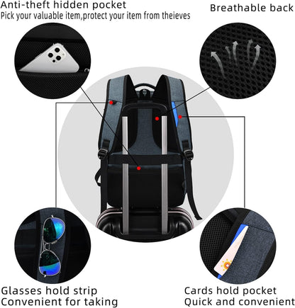DUSLANG 17 Inch Laptop Backpack for Travel with Backpack Rain Cover College Backpack for Men Laptop Bag with USB Charging Port,Dark grey